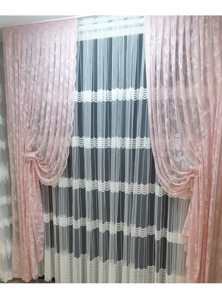 Pudra Pembe Tül Fon  Kanat Fon Perde
